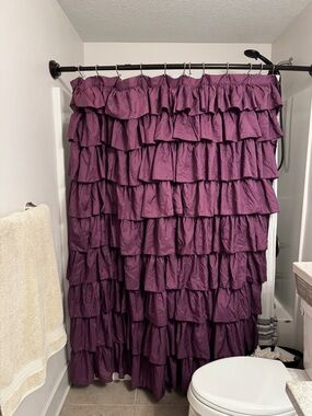 Ruffled Shower Curtain in Plum - Layered Textured Bath Curtain